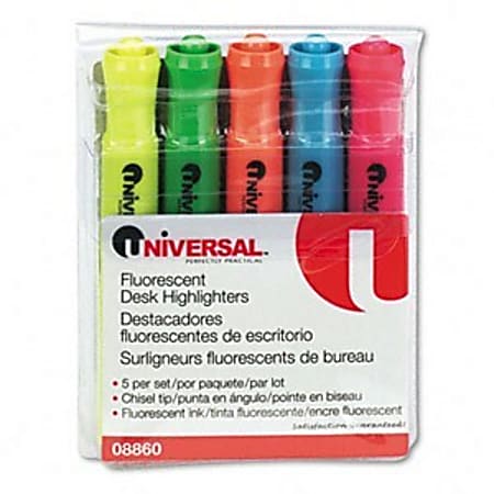 Universal Desk Highlighter - Marker Point Style: Chisel - Ink Color: Fluorescent Assorted - 5 / Set