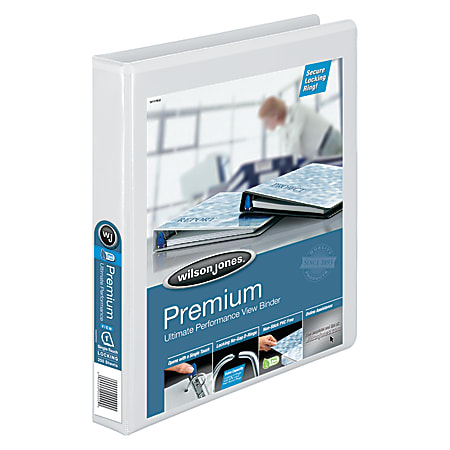 Wilson Jones® Premium Single-Touch Locking D-Ring View Binder, 1" Rings, 53% Recycled, White