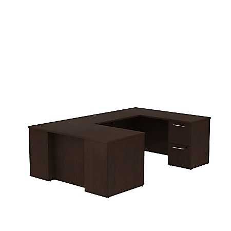 Bush Business Furniture 300 Series U Shaped Desk With 2 Pedestals, 60"W x 30"D, Mocha Cherry, Premium Installation