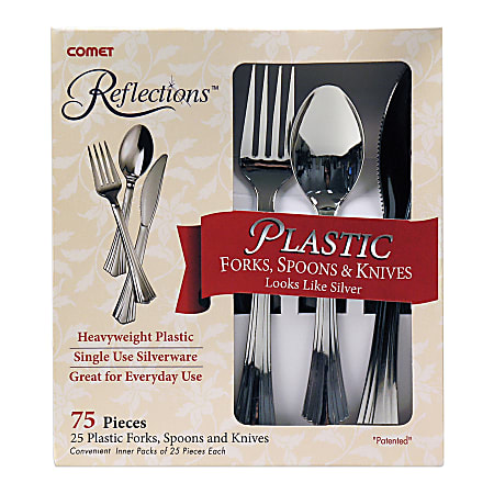 Comet® Reflections™ Heavyweight Plastic Cutlery, Silver, Set Of 75