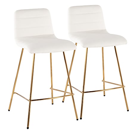 LumiSource Marco Faux Leather Counter Stools, White/Gold, Set Of 2 Stools