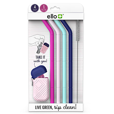 Ello Compact Fold And Store Silicone Straw Set,