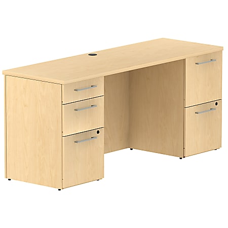 Bush Business Furniture 300 Series Office Desk With 2 Pedestals 66"W, Natural Maple, Premium Installation