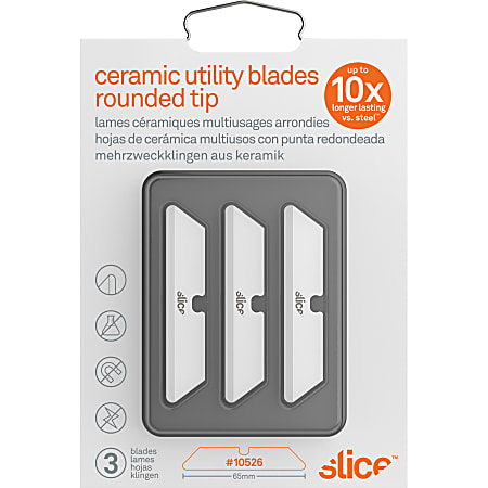 Slice Rounded Tip Ceramic Utility Blades - 2.60" Length - Non-conductive, Non-magnetic, Rust Resistant, Reversible, Non-sparking - Zirconium Oxide - 3 / Pack - White