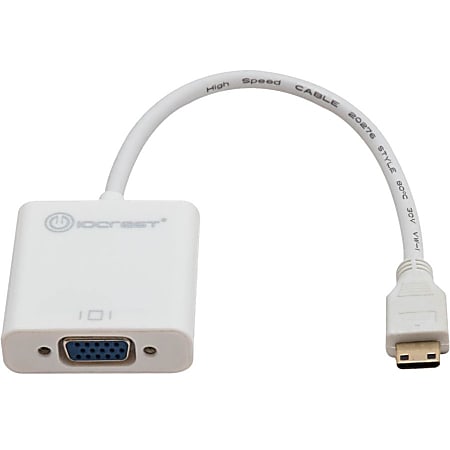 IO Crest Active Mini HDMI Male to VGA Female Adapter - 6.90" Mini-HDMI/VGA Video Cable for Video Device - First End: 1 x Mini HDMI Male Digital Audio/Video - Second End: 1 x HD-15 Female VGA - Supports up to 1920 x 1200 - White
