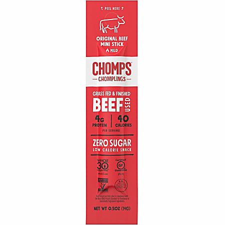 CHOMPS Chomplings Snack Sticks - Gluten-free, No Added Harmones - Original Beef Jerky, Spicy - 0.50 oz - 24 / Pack