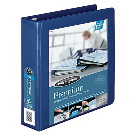 Wilson Jones® Premium Single-Touch Locking D-Ring View Binder, 2" Rings, 50% Recycled, Blue