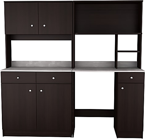 Inval Ambrosia 72”W 2-Piece Breakroom Cabinet, Espresso/Stone