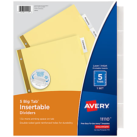 Avery® Big Tab™ Insertable Dividers, Gold Reinforced, Buff/Clear,