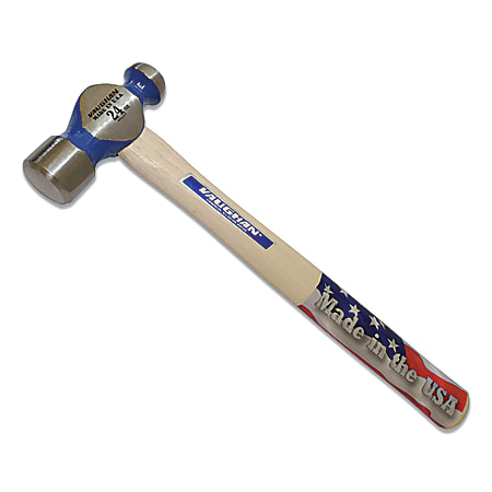 Commercial Ball Pein Hammer, Hickory Handle, 15-1/4 in, Forged Steel 24 oz Head