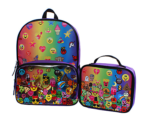 Emojination Rainbow Emojis Backpack With Lunch Pack, Multicolor