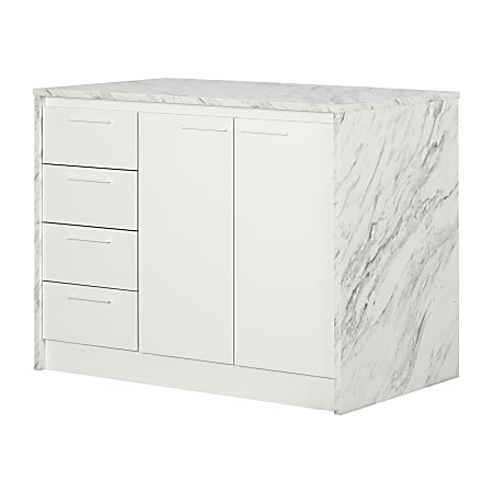 South Shore Myro 48"W Kitchen Island, Faux White Marble/White