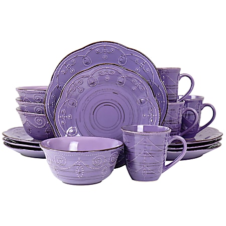 Elama Rustic Birch 16-Piece Stoneware Dinnerware Set,  Purple