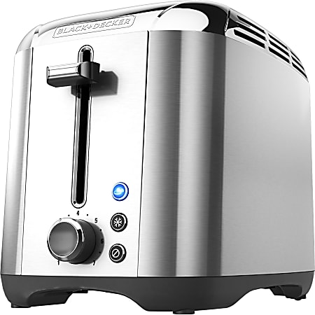 Black Decker 2 Slice Toaster Toast Bagel Frozen Defrost Waffle Silver - Office Depot