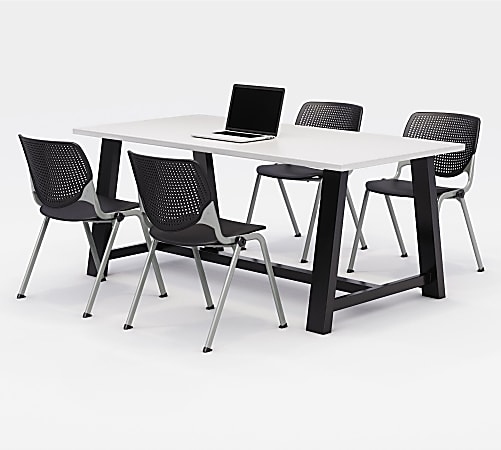 KFI Studios Midtown Table With 4 Stacking Chairs, 30"H x 36"W x 72"D, Designer White/Black