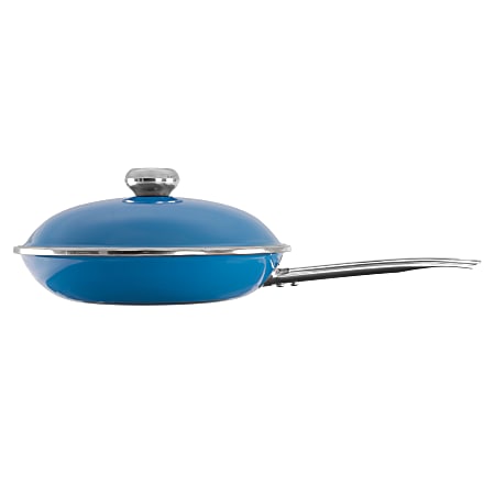 Vita® Enamel-On-Steel Nonstick Covered Skillet, 19-1/4" x 11-3/4" x 5-15/16", Blue