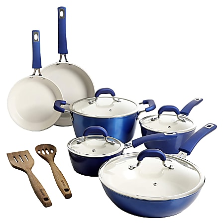 Kenmore Arlington 12-Piece Aluminum Non-Stick Cookware Set, Metallic Blue
