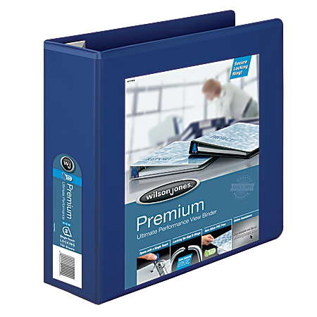 Wilson Jones® Premium Single-Touch Locking D-Ring View Binder, 3" Rings, 51% Recycled, Blue