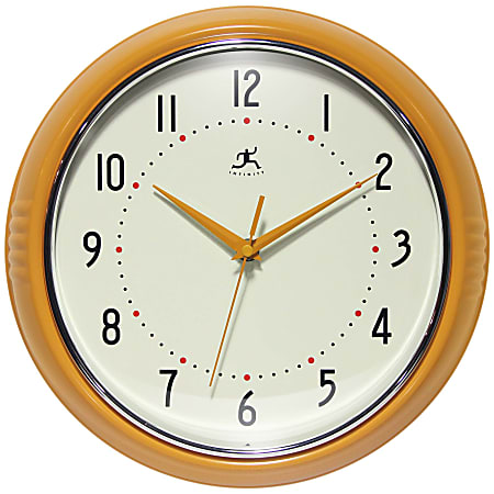 Infinity Instruments Round Retro Wall Clock, 12”, Saffron