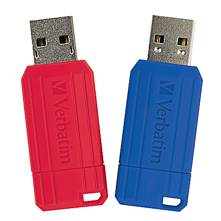 Verbatim 128GB PinStripe USB Flash Drive - 2pk - Red, Blue - 128GB - 2pk - Red, Blue