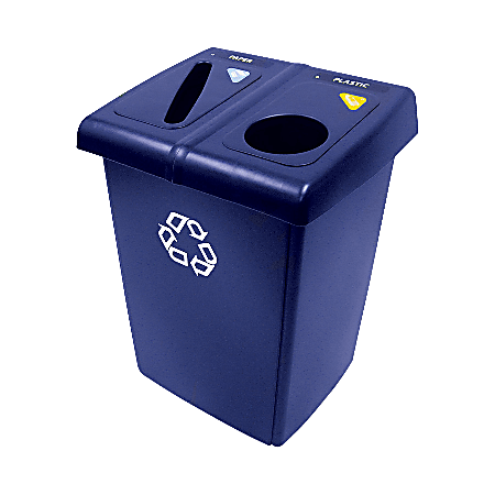 Rubbermaid® Half Glutton® Recycling Station, 35 2/5"H x 23 3/5"W x 36 4/5"D, 46-Gallon Capacity, Blue/White