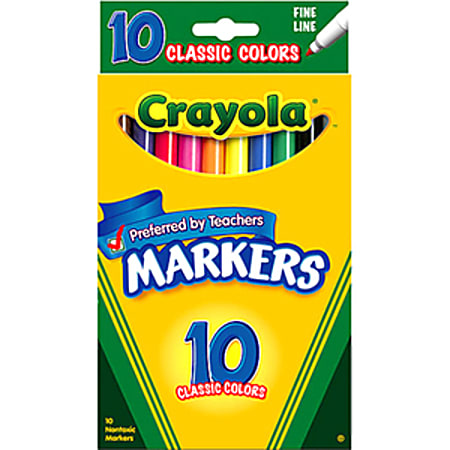Crayola Fine Line Classic Colors Nontoxic Markers 10 Ea, Pens, Pencils &  Markers