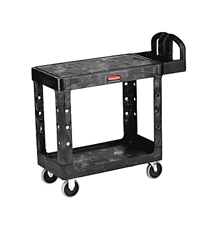 Rubbermaid® Commercial Flat Shelf 2-Shelf Utility Cart, 33 1/3"H x 19 3/16"W x 37 7/8"D, Black