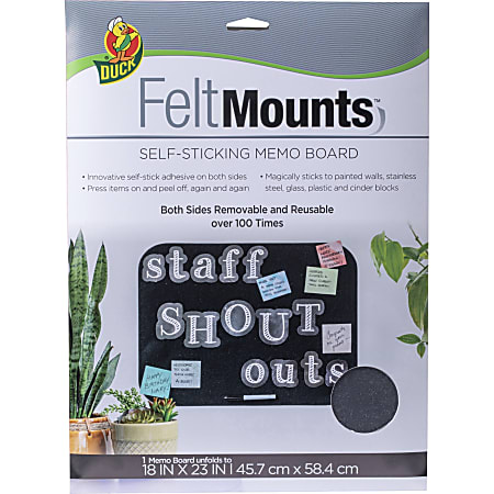 Duck Brand Felt Mounts Self Sticking Unframed Bulletin Board, 23" x 18", Black