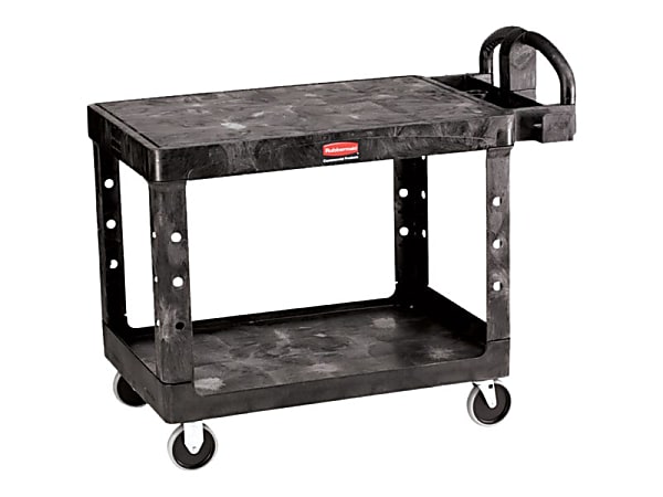 Rubbermaid 4525 HD 2-Shelf Utility Cart Flat Shelf (Med) - 2 Shelf - Push Handle Handle - 500 lb Capacity - 4 Casters - 5" Caster Size - Foam, Resin, Polypropylene - 43.9" Length x 25.9" Width x 33.3" Height - Black