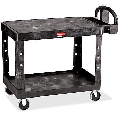 Rubbermaid Black 2 Shelf Utility Cart w/ Ergonomic Handle