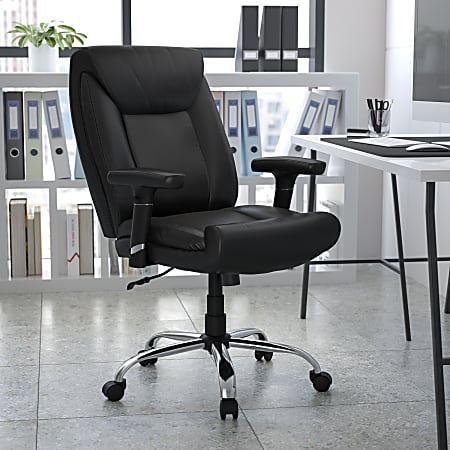 Flash Furniture Hercules Big And Tall Ergonomic Bonded LeatherSoft™ Mid-Back Swivel Task Chair With Adjustable Arms, Black