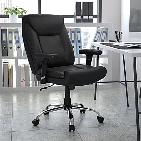 Flash Furniture Hercules Big & Tall Ergonomic LeatherSoft™ Faux Leather Mid-Back Swivel Task Chair With Adjustable Arms, Black