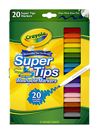Crayola® Washable Markers, Super Tip, Assorted Colors, Box Of 20