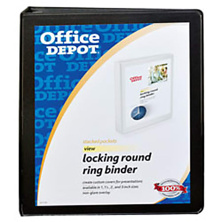 Office Depot® Brand No-Gap Locking Round-Ring View Binder With Stacked Pockets, 1" Rings, 39% Recycled, Black