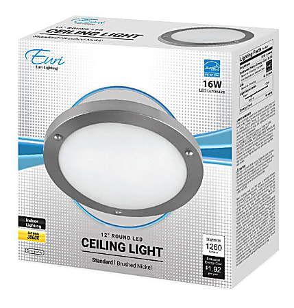 Euri 12" Round LED Ceiling Light Fixture, Dimmable, 1,260 Lumens, 16 Watts, 3000K, Brushed Nickel/Alabaster Glass
