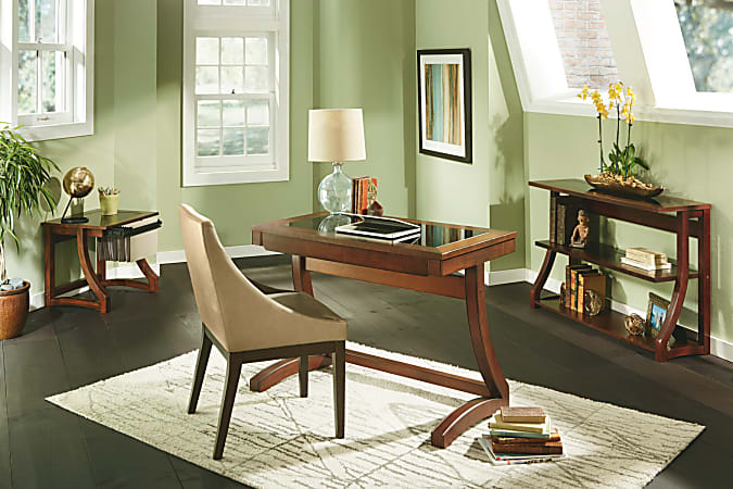 Realspace® Coastal Ridge Writing Desk, Mahogany/Black Glass