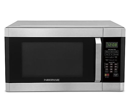 Farberware Professional 1.6 Cu Ft 1,100-Watt Microwave With Smart Sensor, Stainless Steel/Platinum