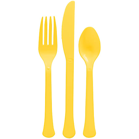Amscan Boxed Heavyweight Cutlery Assortment, Yellow, 200 Utensils Per Pack, Case Of 2 Packs