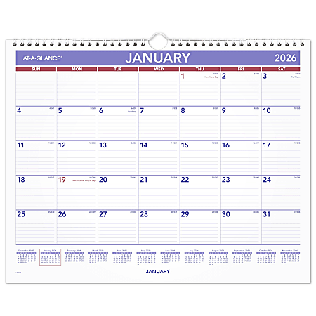 AT-A-GLANCE® 2026 Monthly Wall Calendar, Medium, 15" x 12"