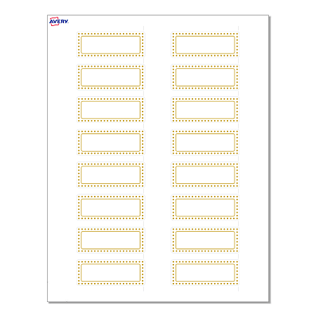 Avery® Print-To-The-Edge Labels & Sure Feed®, S00-D1B-PRWMP10, 1" x 2-5/8", Matte White, Preprinted Gold Border & Gold Dots Design, Pack Of 160