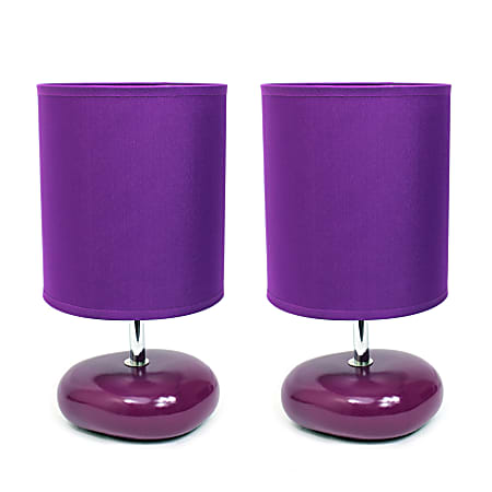 Simple Designs Stonies Small Stone Look Table Bedside Lamp 2 Pack, Purple