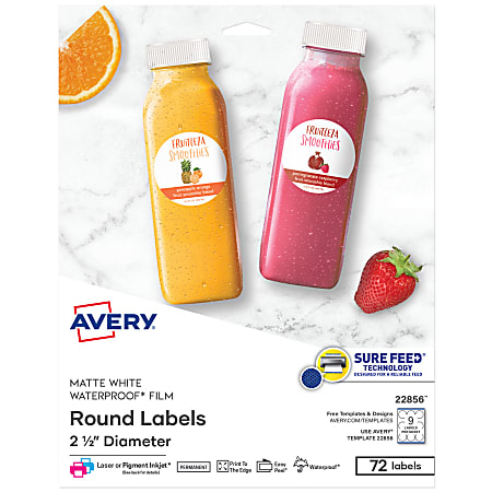 Avery® Print-To-The-Edge Water Resistant Labels, 22856, Round, 2 1/2