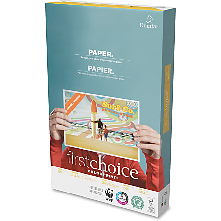 Domtar First Choice ColorPrint, Ledger Size (11" x 17"), 28 Lb, Smooth, White, Ream Of 500 Sheets