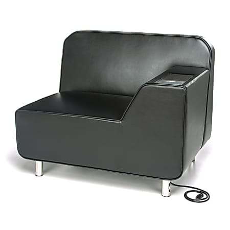 OFM Serenity Series Left Arm Lounge Chair With AC Outlet And USB Port, Black/Chrome