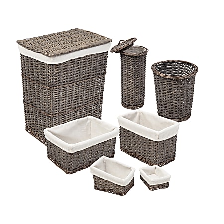 Honey Can Do Split Willow Woven Bathroom Storage Basket Set, 22” x 12”, Gray