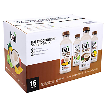 BAI Cocofusion Flavored Water Drinks, 18 Oz, Assorted Flavors, Pack Of 15 Bottles
