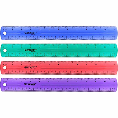Westcott® Jeweled Plastic Ruler, 12", Assorted Colors