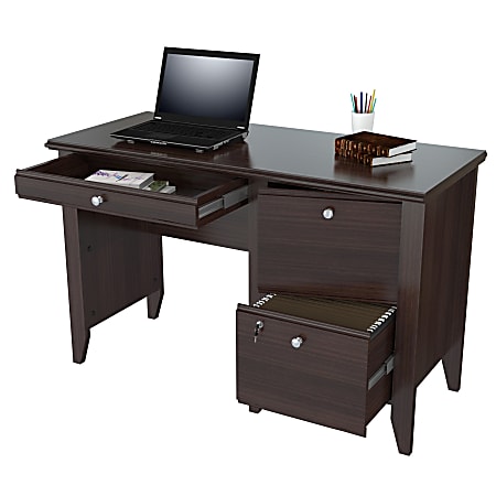 Inval Sherbrook 48 W Computer Desk With Locking File Drawer Espresso ODP Business Solutions