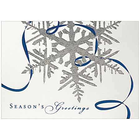 JAM Paper® Christmas Card Set, Silver Snowflake Seasons Greetings, Set Of 25 Cards and 25 Envelopes