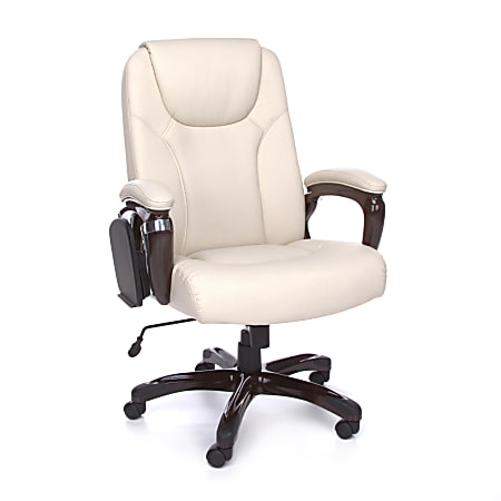 OFM ORO Bonded Leather High-Back Multitask Tablet Chair, Cream/Wood Grain